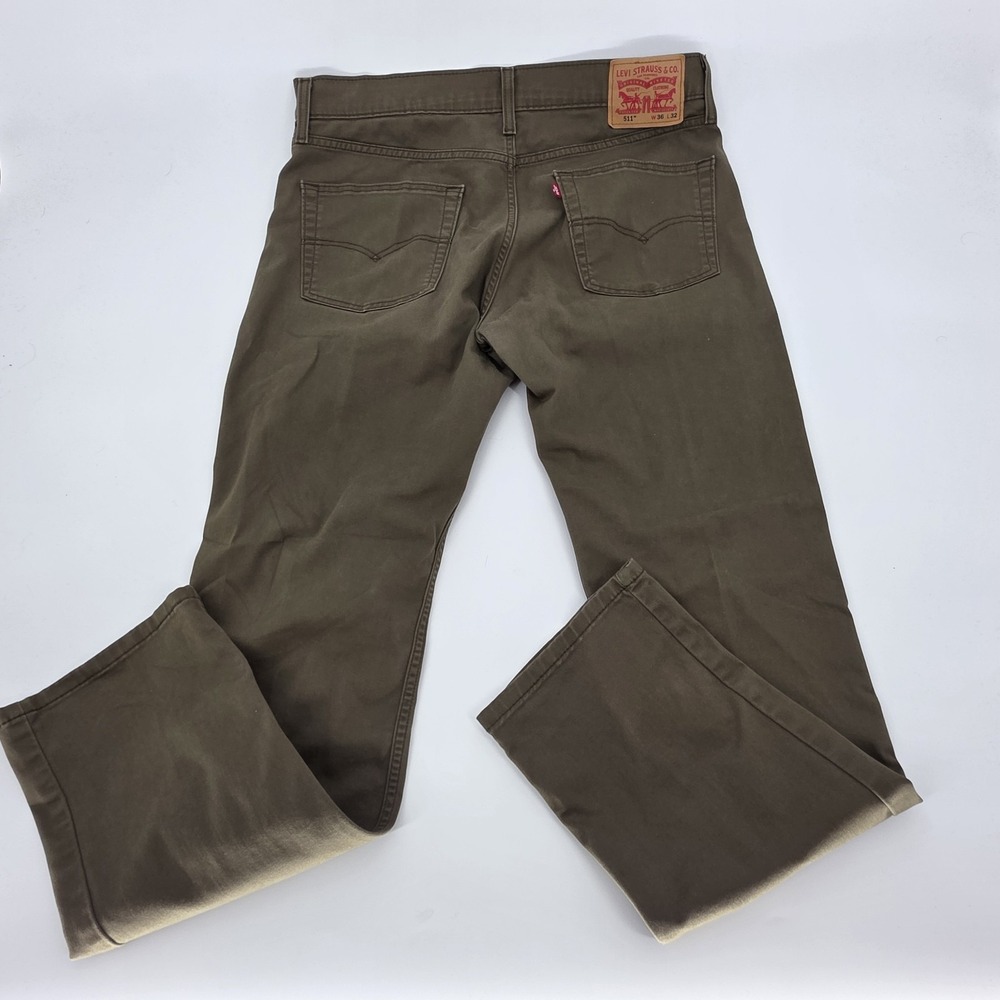 Levi 511 Jeans Mens 36x32 Olive Green Slim Straight All Seasons Tech Denim - Picture 6 of 8